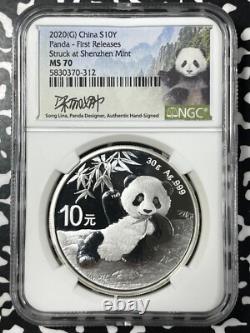 2020 Chine 3x Panda 10 Yuan Pièces NGC MS70 Lot#B2333 Argent ! Avec Étui & C. O. A