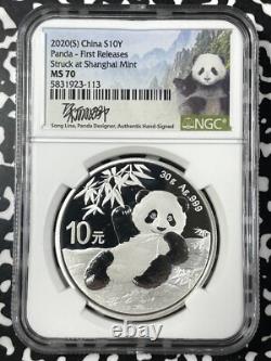 2020 Chine 3x Panda 10 Yuan Pièces NGC MS70 Lot#B2333 Argent ! Avec Étui & C. O. A