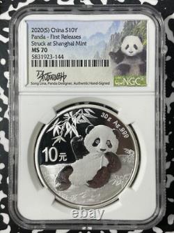 2020 Chine 3x Pandas 10 Yuan Pièces NGC MS70 Lot#B2327 Argent ! Avec Étui et C. O. A