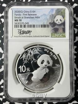 2020 Chine 3x Pandas 10 Yuan Pièces NGC MS70 Lot#B2327 Argent ! Avec Étui et C. O. A