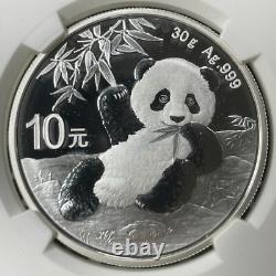 2020 Chine 3x Pandas 10 Yuan Pièces NGC MS70 Lot#B2327 Argent ! Avec Étui et C. O. A