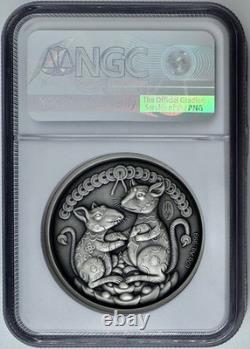 2020 Série Lunaire de Chine Deux Rats 62g Médaille en Argent PANDA NGC PF70 Vieillie LowPop