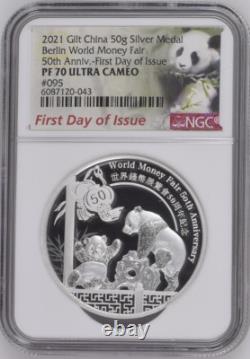 2021 Chine Argent 50g Foire Mondiale de la Monnaie de Berlin Monnaie Officielle Panda NGC PF70UC