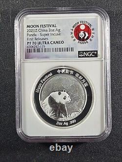 2021-Z Festival de la Lune Panda de Chine 2 Oz. 999 Pièce en Argent Super Incuse. NGC PF70 UC