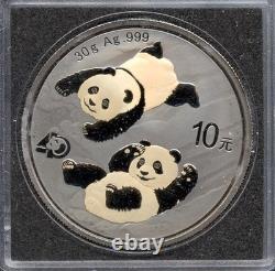 2022 10Y Gilt Panda 30 grammes. Argent 999 % Gem Noir BU + Bonus