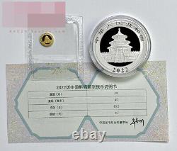 2022 Chine Panda Commemorative Silver+gold Coin Ag30g+au1g Avec Boîte À Tumbler