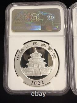 2022 (G) (Y) (S) Coffret de 3 pièces Panda d’argent chinois NGC MS 70 Huang Qin SIGNÉ