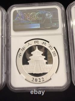 2022 (G) (Y) (S) Coffret de 3 pièces Panda d’argent chinois NGC MS 70 Huang Qin SIGNÉ