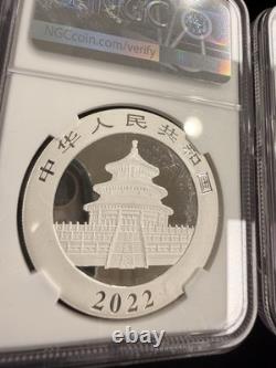 2022 (G) (Y) (S) Coffret de 3 pièces Panda d’argent chinois NGC MS 70 Huang Qin SIGNÉ