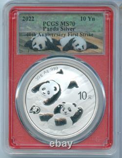 2022 Panda en Argent de Chine 30g PCGS MS70 40e Anniversaire Pièce de 10 Yn RK899