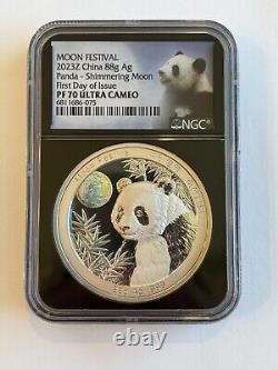 2023Z 88g Ag Argent Panda de Chine Festival Lune Scintillante NGC PF70 FDOI PREMIER JOUR