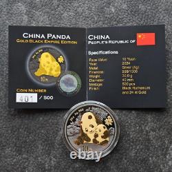 2024 1OZ 10Yuan Argent Panda Chine Empire Noir 24kt Or ÉPREUVE SEULEMENT 500 #401