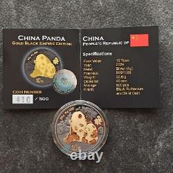2024 1OZ 10Yuan Argent Panda Chine Or Empire Noir 24kt Or NOUVEAU UNIQUEMENT 500 #410