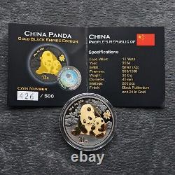 2024 1OZ 10Yuan Panda Argent Chine Empire Noir 24kt Or NOUVEAU SEULEMENT 500 pièces