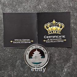 2024 1OZ 10Yuan Panda Argent Chine Empire Noir 24kt Or NOUVEAU SEULEMENT 500 pièces