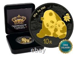 2024 1OZ 10Yuan Panda en Argent Chine Empire Noir 24kt Or PROOF SEULEMENT 500 #401