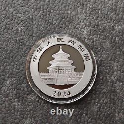 2024 1OZ 10Yuan Panda en Argent Chine Empire Noir 24kt Or PROOF SEULEMENT 500 #401
