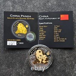 2024 1OZ 10Yuan Panda en Argent Chine Empire Noir en Or 24kt NOUVEAU SEULEMENT 500 #401