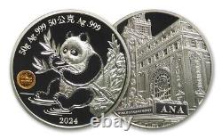 2024 Chine 50-gm Argent Chicago ANA World Money Fair Show Panda Proof
