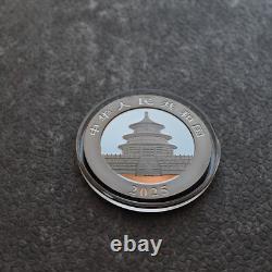 2025 1OZ 10Yuan Argent Panda Chine Empire Noir Gildé en Or 24kt PROOF SEULEMENT 500 35