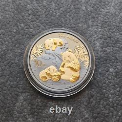 2025 1OZ 10Yuan Panda en Argent Chine Empire Noir 24kt Or doré PROOF SEULEMENT 500 35