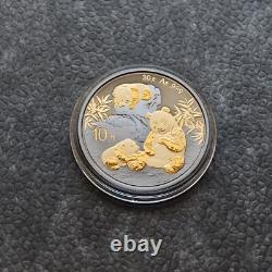 2025 1OZ 10Yuan Panda en Argent Chine Empire Noir 24kt Or doré PROOF SEULEMENT 500 35