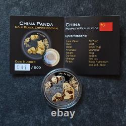 2025 1OZ 10Yuan Panda en Argent Chine Empire Noir 24kt Or doré PROOF UNIQUEMENT 500 41