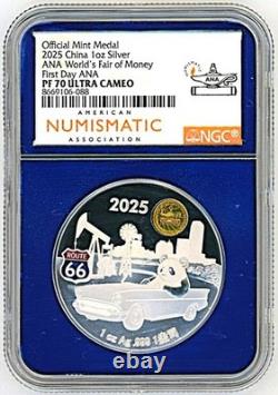 2025 Panda de Chine 1oz Argent PF70 NGC Premier Jour ANA Foire Mondiale de l'Argent ANA