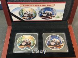 2026 2 x 30 grammes. Ensemble de pièces Panda Chine 10¥ en argent 999 colorisées Nuit et Jour<br/>