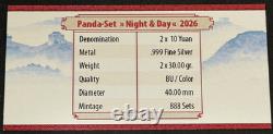 2026 2 x 30 grammes. Ensemble de pièces Panda Chine 10¥ en argent 999 colorisées Nuit et Jour
<br/>