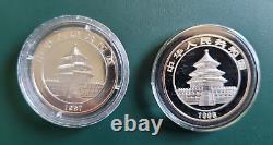 2 pièces 1997 & 1998 Chine Panda 1/2 oz 0.999 Argent Épreuve Colorisée dans un airtite