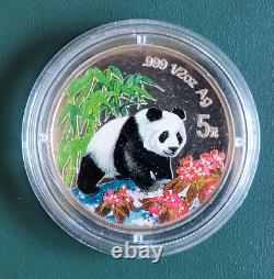 2 pièces 1997 Panda de Chine 1 oz et 1/2 oz 0,999 Argent épreuve colorisée en airtite