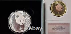 30g Argent Cuivre Chine Panda Coin Set Chinese Limited Tri Metal 2017 Denver Ana