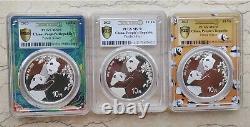 3 pièces PCGS MS70 Chine 2023 30g pièces d'argent Panda - Premier jour d'émission