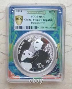 3 pièces PCGS MS70 Chine 2023 30g pièces d'argent Panda - Premier jour d'émission