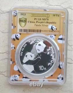 3 pièces PCGS MS70 Chine 2023 30g pièces d'argent Panda - Premier jour d'émission