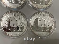 4 X 2011 Panda Chinois 1 once pièces d'argent 999