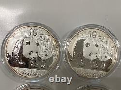 4 X 2011 Panda Chinois 1 once pièces d'argent 999