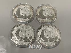 4 X 2011 Panda Chinois 1 once pièces d'argent 999