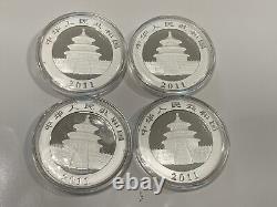 4 X 2011 Panda Chinois 1 once pièces d'argent 999