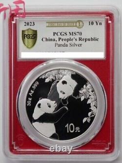 4pcs Pcgs Ms70 2023 Chine 10 Yuan Panda Silver Coin 30g Premier Jour D'émission