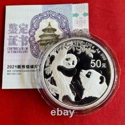 50 Yuan Chine Panda 2021 Argent pur 0,999 Proof avec COA 150 g
