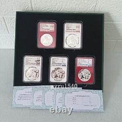 5 pièces NGC MS70 2024 Chine 10 YUAN Panda pièce en argent Premières émissions Avec boîte