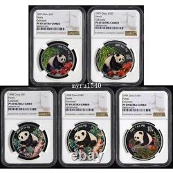 5pcs Ngc Pf69 Chine 1997 1998 1999 Panda Pièce D'argent Coloré Avec Boîte