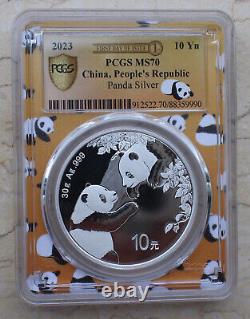 6 pièces de monnaie en argent Panda de Chine de 30g (30 grammes) PCGS MS70 2023.