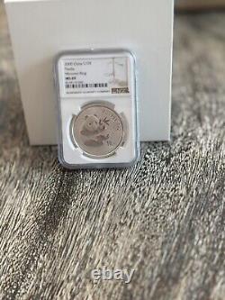 Bague Miroir? 2000 Chine 10 Yuan 1 once Panda pièce d'argent NGC MS69 très rare