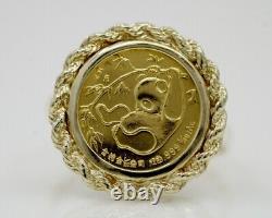 Bague de mariage en bande d'argent 925 personnalisée avec une pièce de panda de Chine plaquée or jaune 14 carats