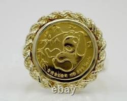 Bague en forme de pièce de panda en porcelaine sans pierre, plaquée or jaune 14 carats sur argent pur 925