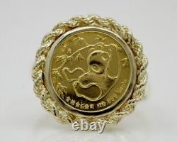 Bague fantaisie en or jaune 14 carats sans pierre avec pièce de monnaie panda chinoise de 20 mm
