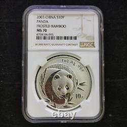 Bambou givré 2003 Chine 10 Yuan 1 once Panda pièce en argent NGC MS 70